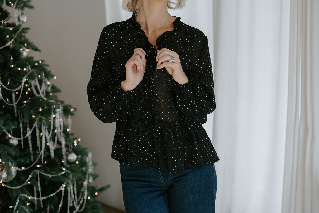 Sparkle Babydoll Top - Black