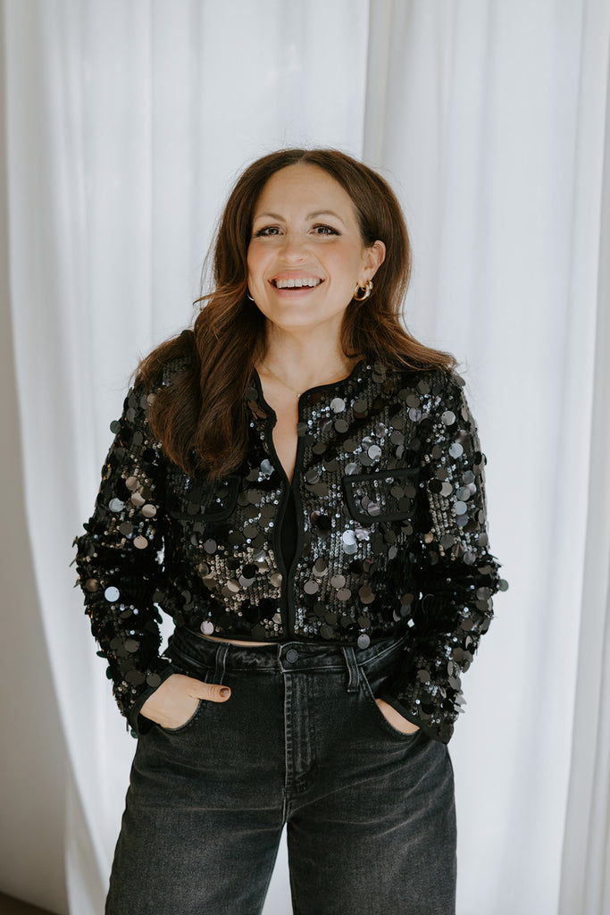 Sequin Crop Jacket - Black