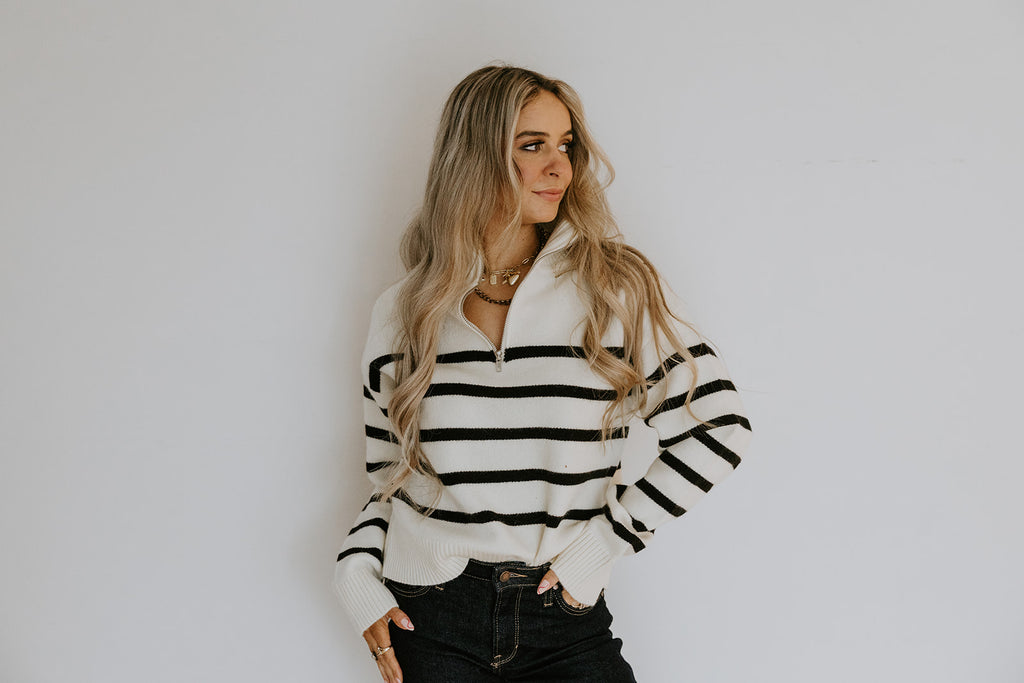 Striped 3/4 Sweater - Cream/Black