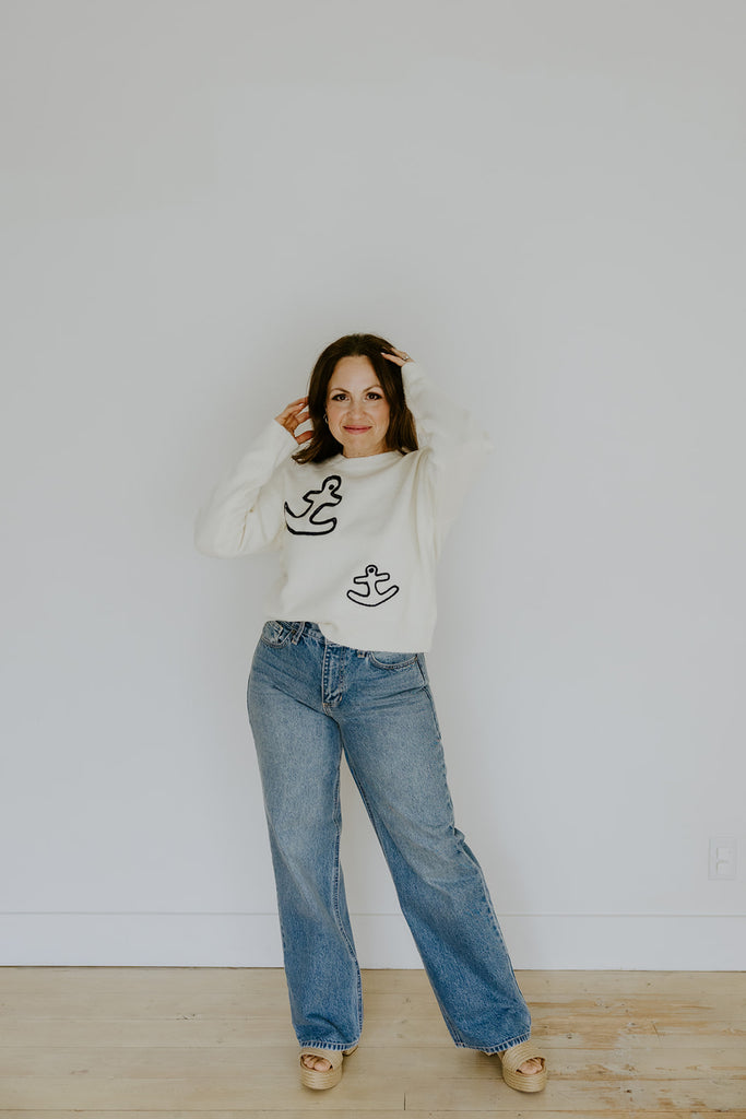 White Anchor Sweater