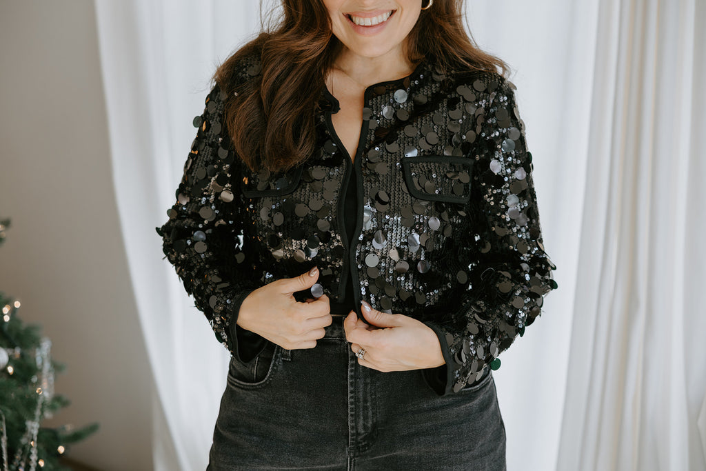 Sequin Crop Jacket - Black