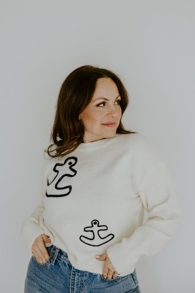 White Anchor Sweater