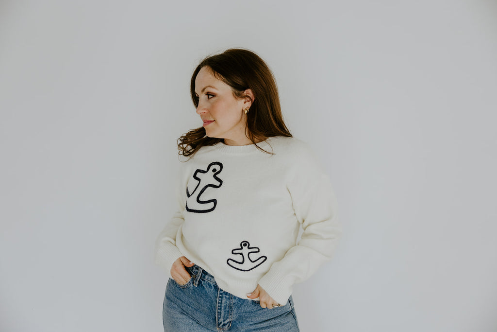 White Anchor Sweater