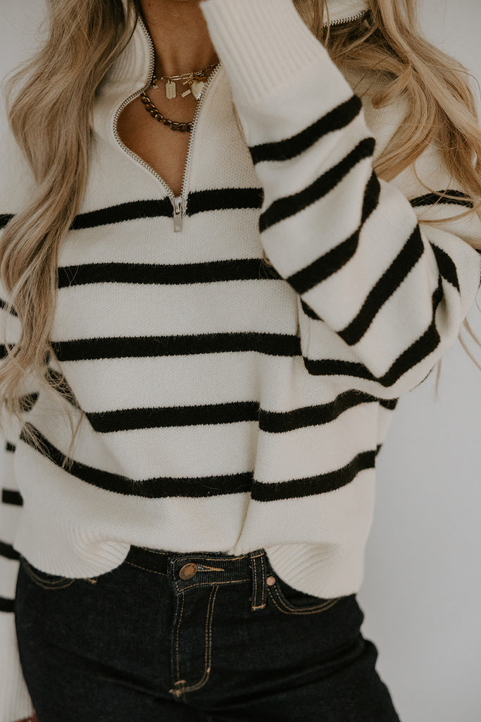 Striped 3/4 Sweater - Cream/Black