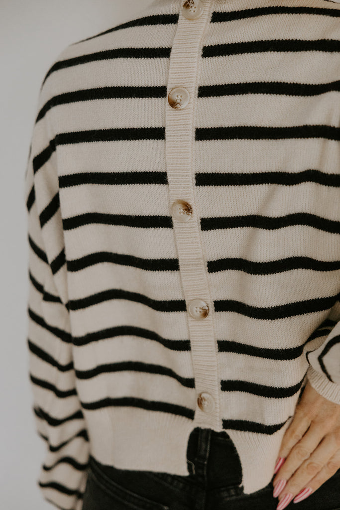 Striped Back Button Detail Sweater - Black