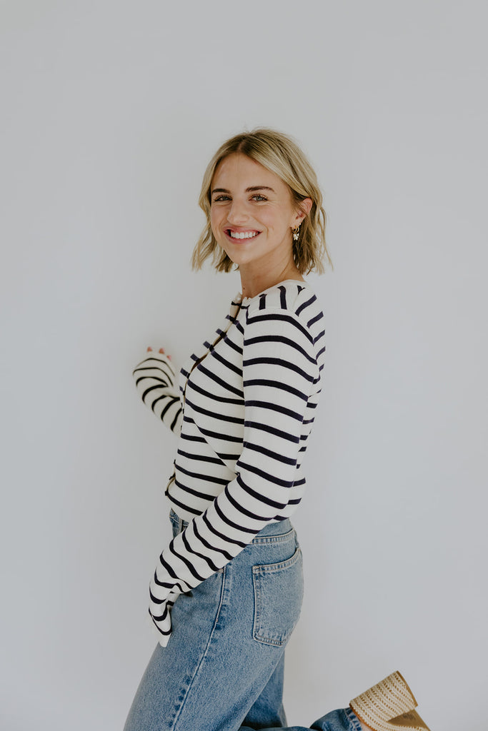 Striped Classic Cardi - Navy