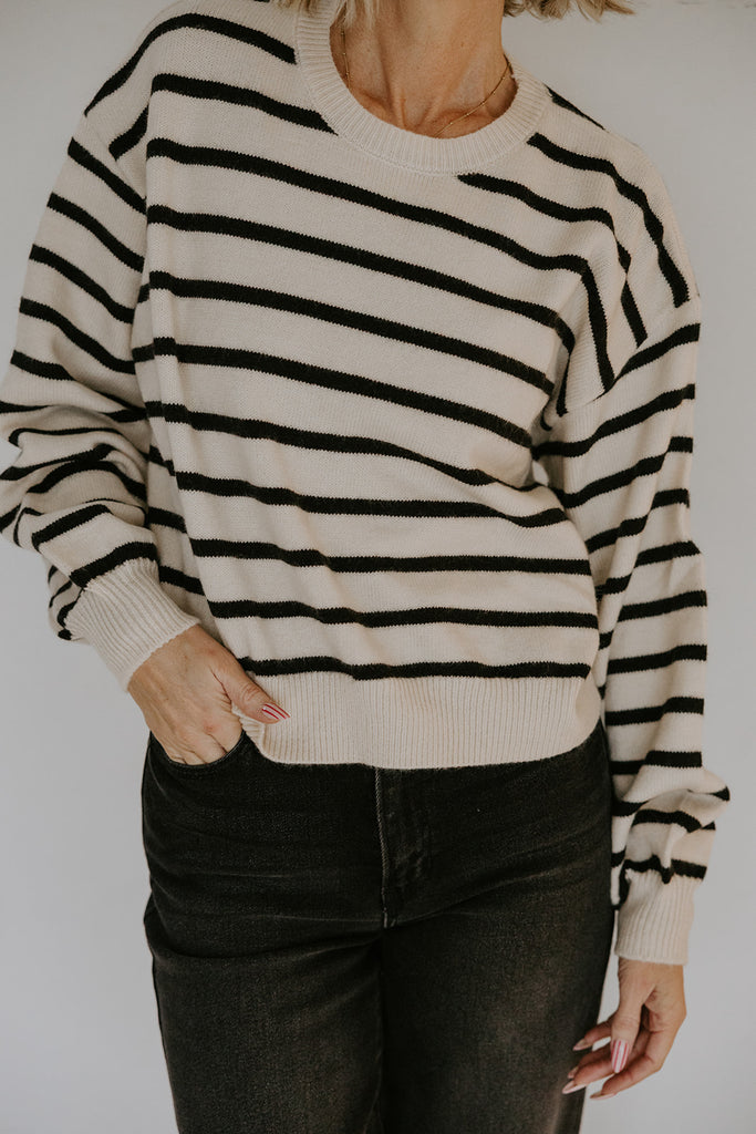 Striped Back Button Detail Sweater - Black