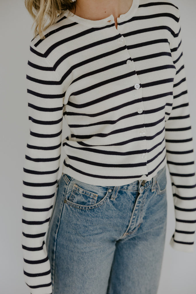 Striped Classic Cardi - Navy