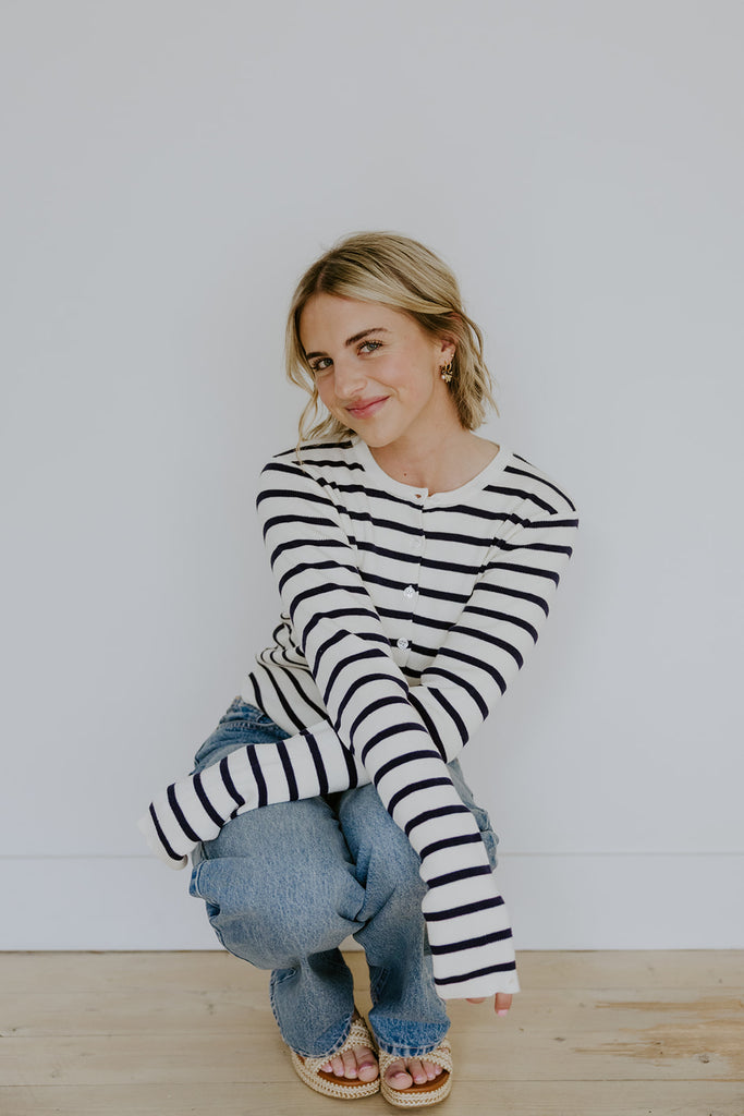 Striped Classic Cardi - Navy