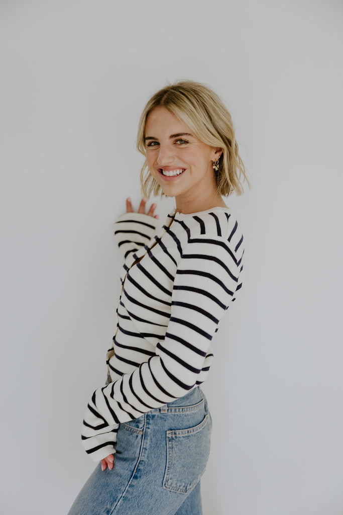 Striped Classic Cardi - Navy