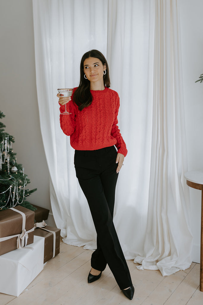 Cable Knit Super Soft Sweater - Red