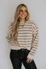 Striped Back Button Detail Sweater - Taupe