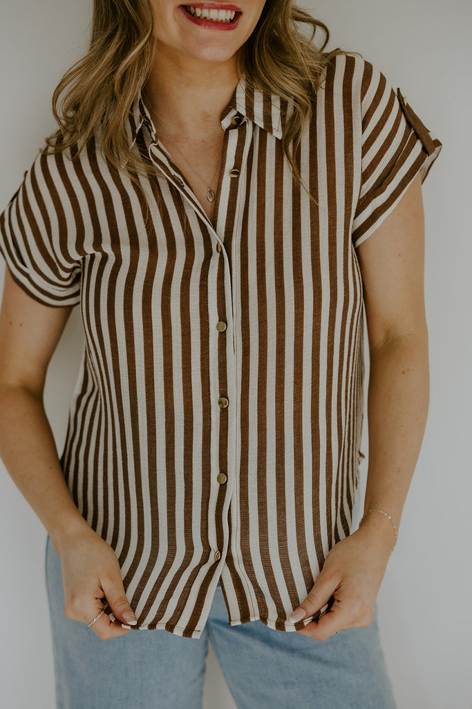 Lightweight Short Sleeve Stripe Shirt - Brown