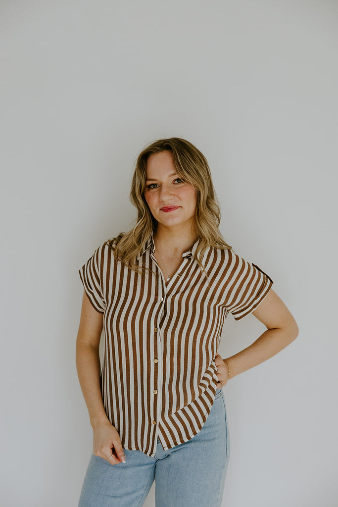 Lightweight Short Sleeve Stripe Shirt - Brown
