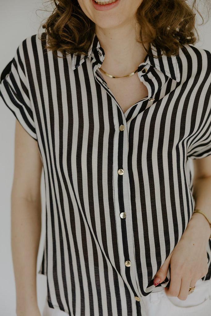 Lightweight Short Sleeve Stripe Shirt - Navy