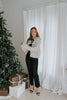 Knit Sweater With Velvet Front Bows - Ivory