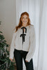 Knit Sweater With Velvet Front Bows - Ivory