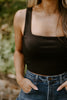Square Neck Ribbed Crop Tank - Black