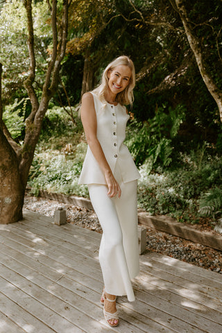 Drape Top with Wide Leg Pant - Linen - Black