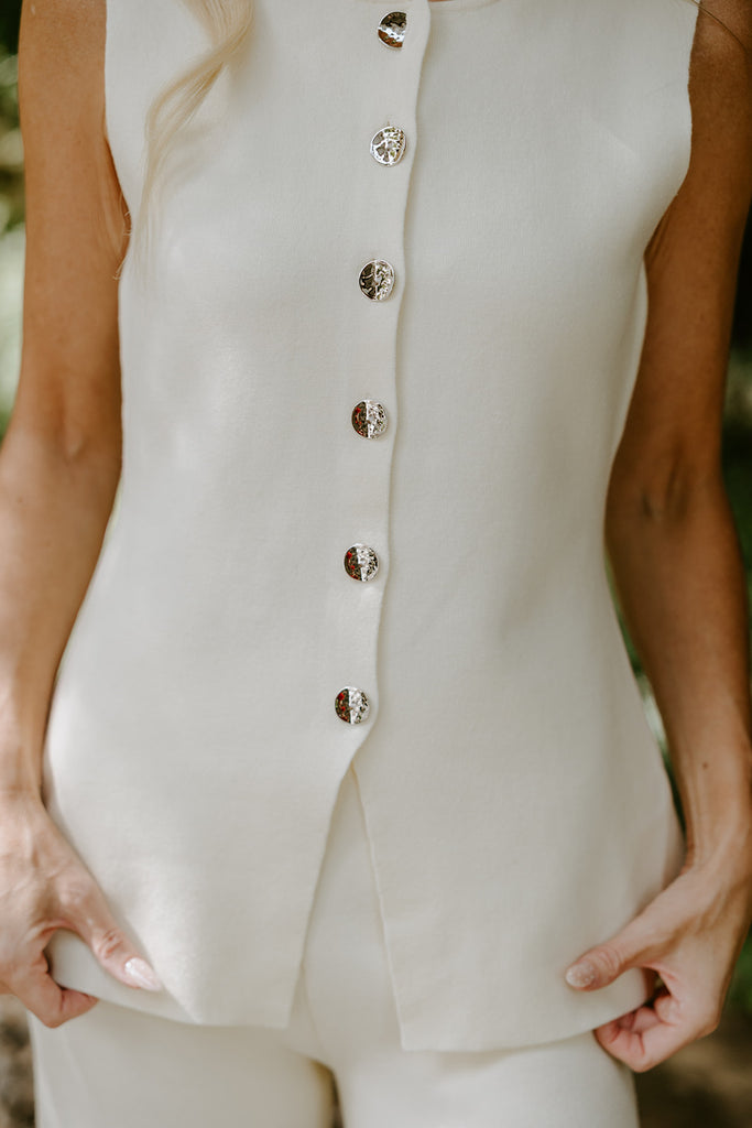 Short Sleeve & Wide Leg Knit Set - Ivory