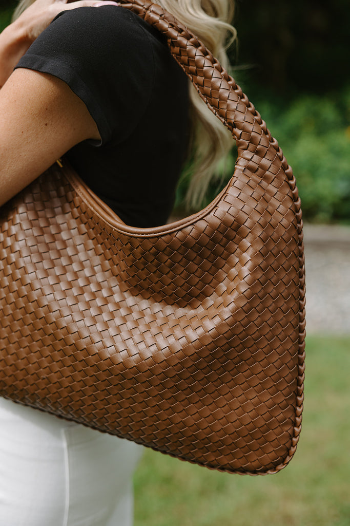 Woven Crescent Bag - Brown