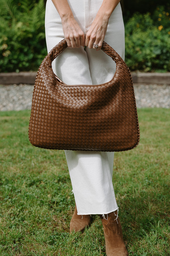 Woven Crescent Bag - Brown