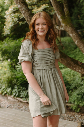 Linen Mock Wrap Dress with Tie - Natural