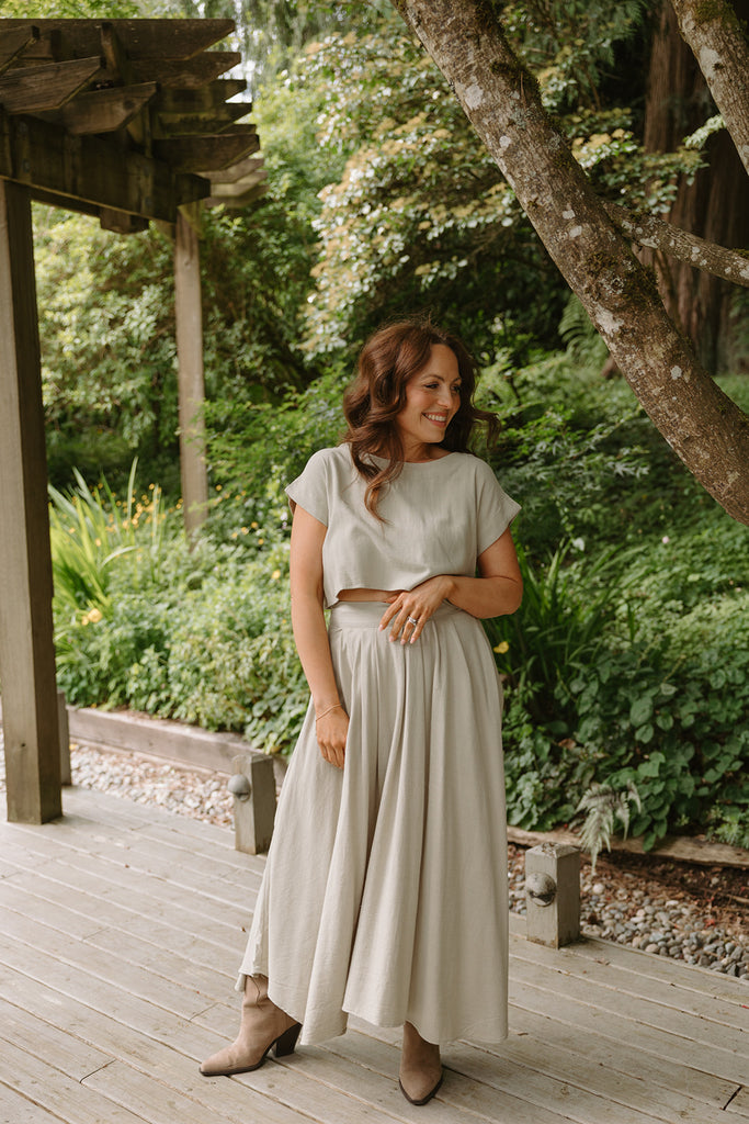 Linen Top & Skirt Set - Sage