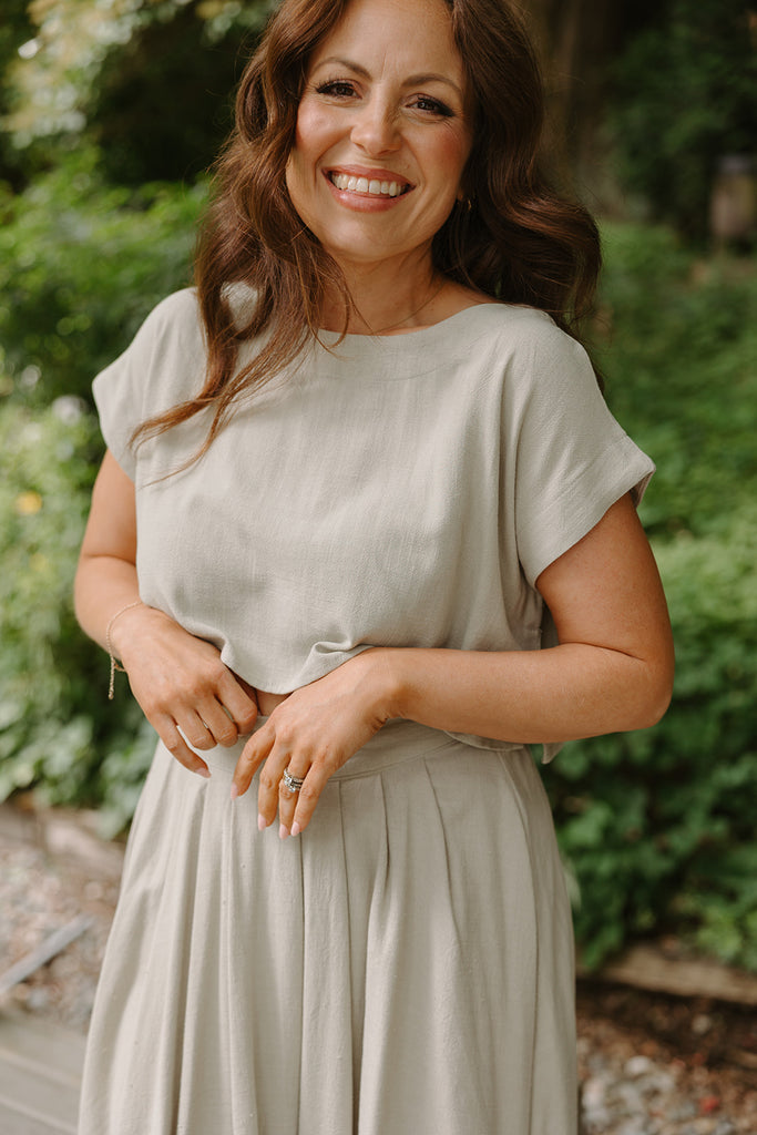 Linen Top & Skirt Set - Sage
