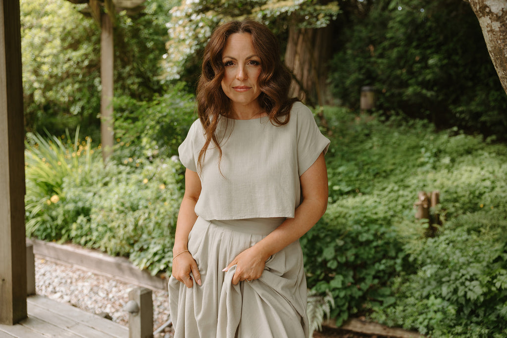 Linen Top & Skirt Set - Sage