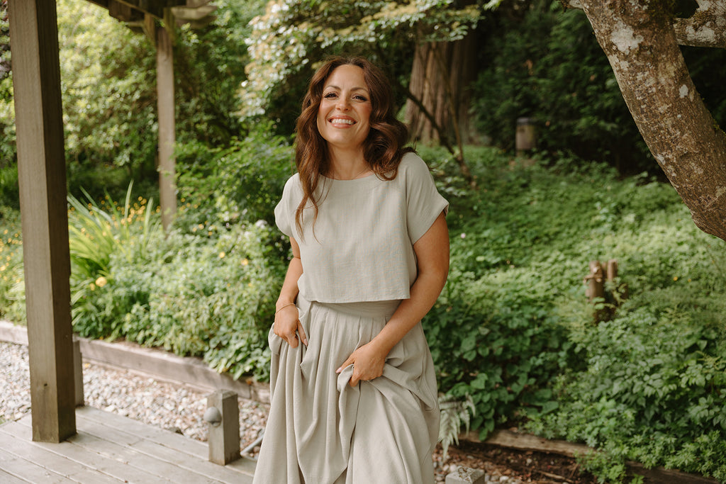 Linen Top & Skirt Set - Sage