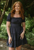 Navy Tiered Puff Sleeve Mini Dress