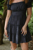 Navy Tiered Puff Sleeve Mini Dress