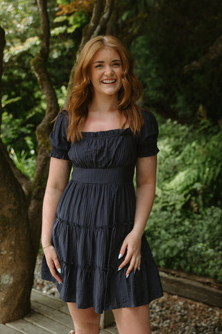 Linen Mock Wrap Dress with Tie - Natural