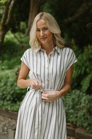 Linen Mock Wrap Dress with Tie - Natural
