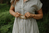 Button Down Striped Dress with Belt - Black
