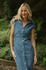 Midi Denim Shirring Dress - Medium Denim