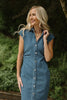 Midi Denim Shirring Dress - Medium Denim