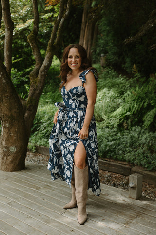 Linen Mock Wrap Dress with Tie - Natural