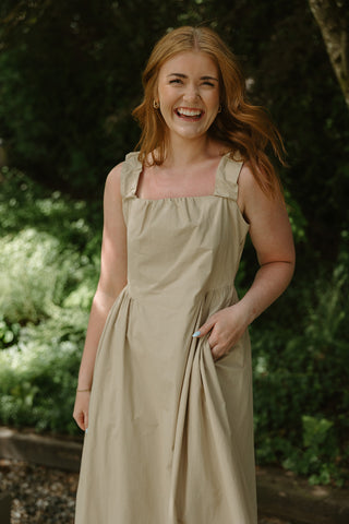 Linen Mock Wrap Dress with Tie - Natural
