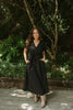 Ruffle Cap Sleeve V-Neck Midi Dress - Black