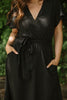 Ruffle Cap Sleeve V-Neck Midi Dress - Black