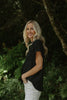 Button Up Blouse with White Print - Black