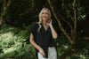 Button Up Blouse with White Print - Black