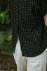 Button Up Blouse with White Print - Black