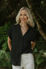 Button Up Blouse with White Print - Black