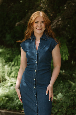 Linen Mock Wrap Dress with Tie - Natural