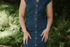 Midi Denim Shirring Dress - Dark Denim