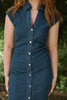 Midi Denim Shirring Dress - Dark Denim