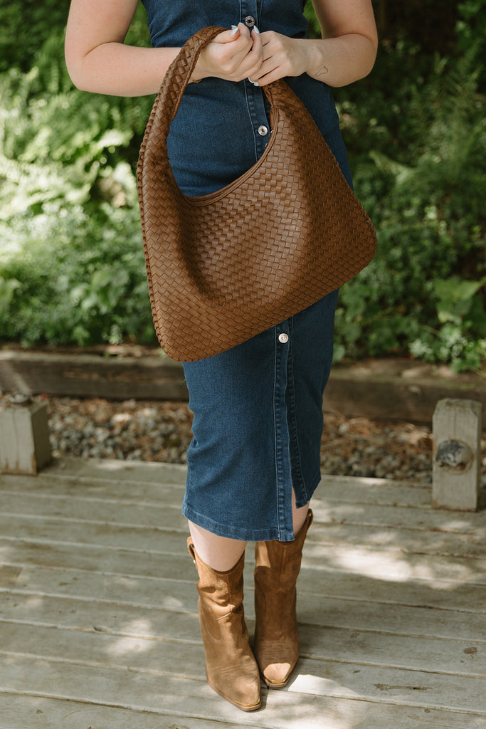 Woven Crescent Bag - Brown